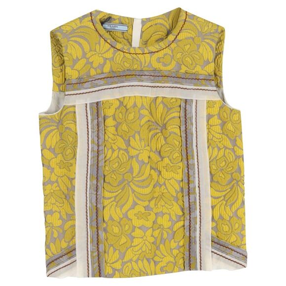 Prada Floral Brocade Sleeveless Top in Yellow Cotton